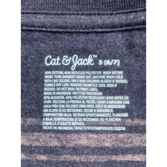 Cat & Jack Boys Blue/White Striped Crew Neck Short Sleeves T-Shirt Size Small - Picture 5 of 5